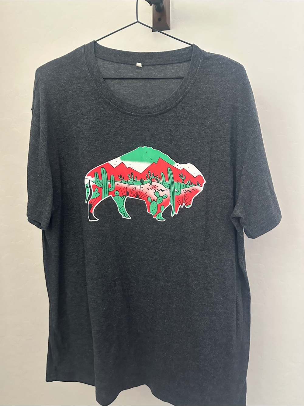 Women's Charcoal Short-Sleeve Graphic Tee with Desert Buffalo Design